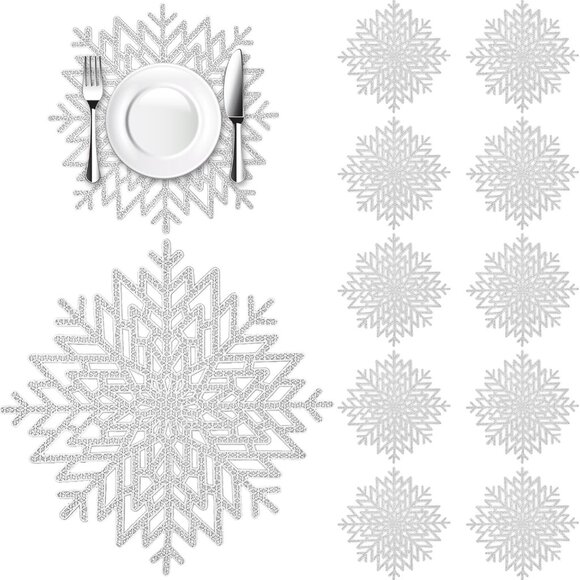 Other - Snowflake Placemats Sets of 12 Silver Table Mats Hallow-Out Heat-Resistant for C
